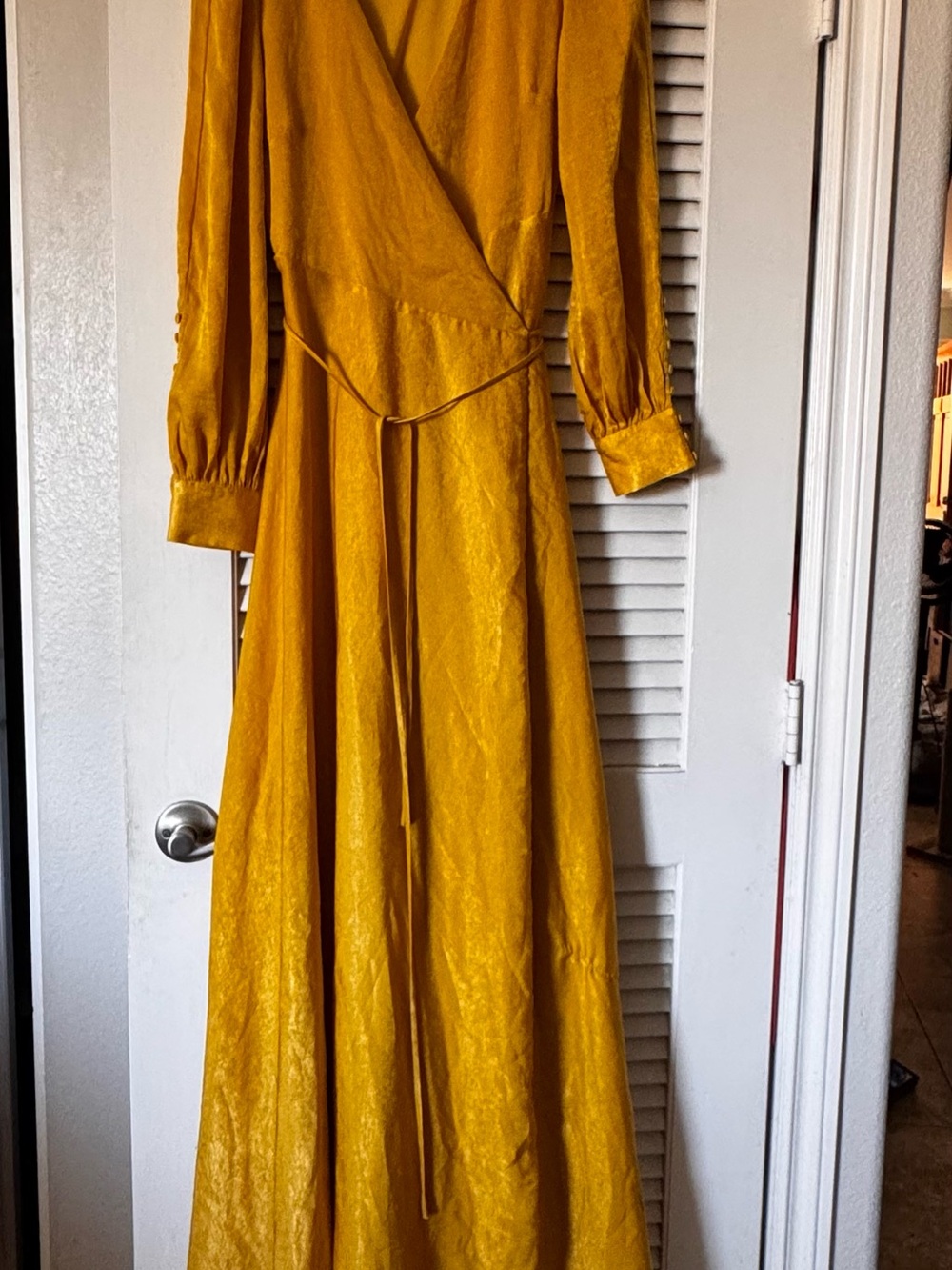 Lulu's Golden Mustard Long Sleeve Wrap Maxi Dress